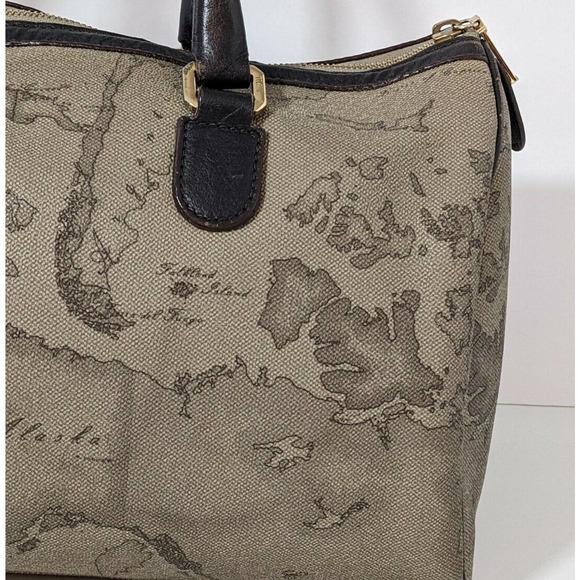 Alviero Martini 1st Classe Italy Map Print Satchel Bag Purse Boston Gray Tortora - Picture 6 of 12